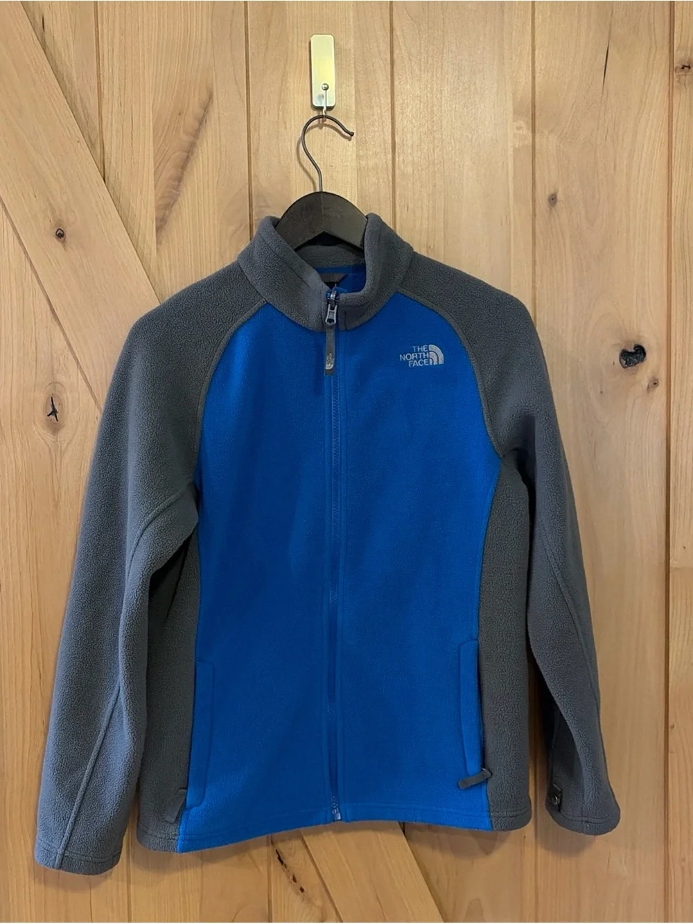 The North Face Boys Full Zip Fleece Jacket Colorblock Blue Gray Large 14/16